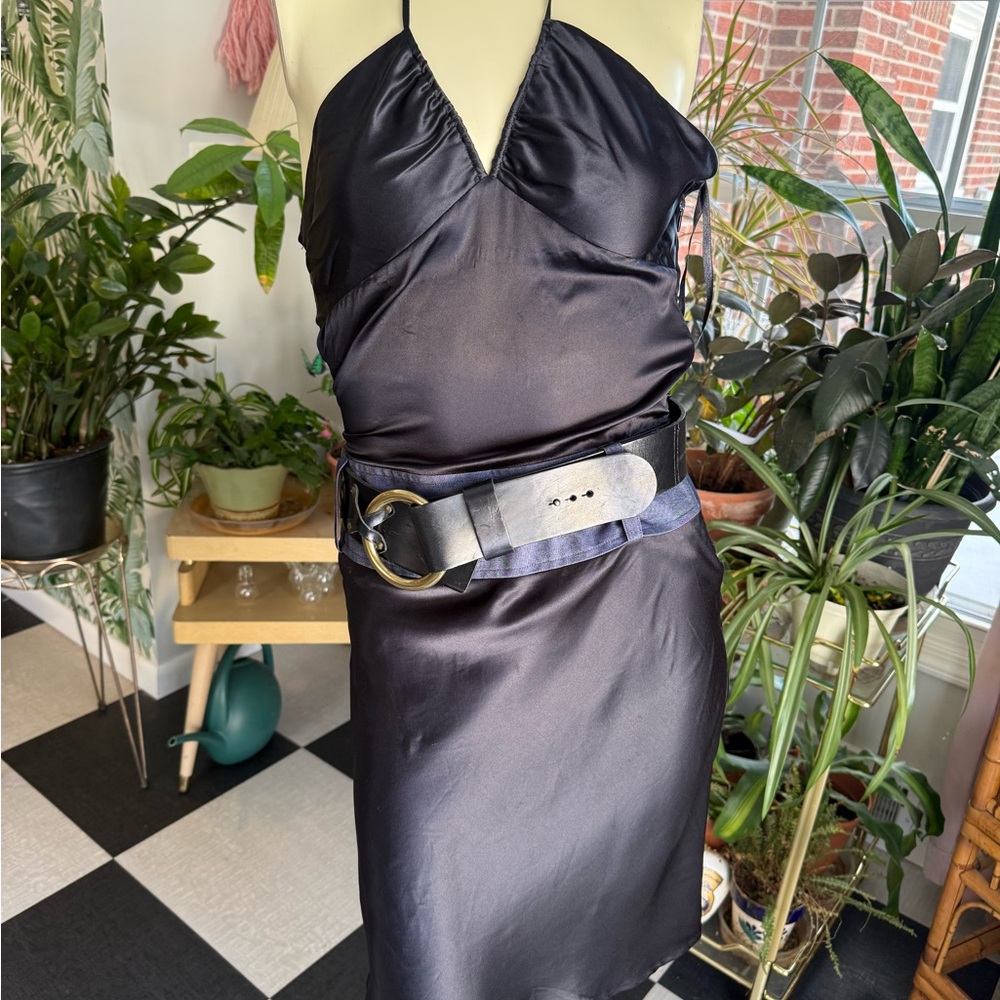 Y2K BCBG Max Azria Silk Halter Dress Size 4 Black